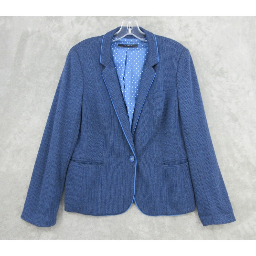 The Limited Blazer Womens Size L Blue Herringbone Office Career Preppy Academia